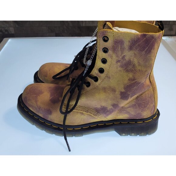 DR MARTENS 1460 Tie Dye Suede Boots Womens Size 8 Yellow Purple (airway boucing) - Picture 4 of 12